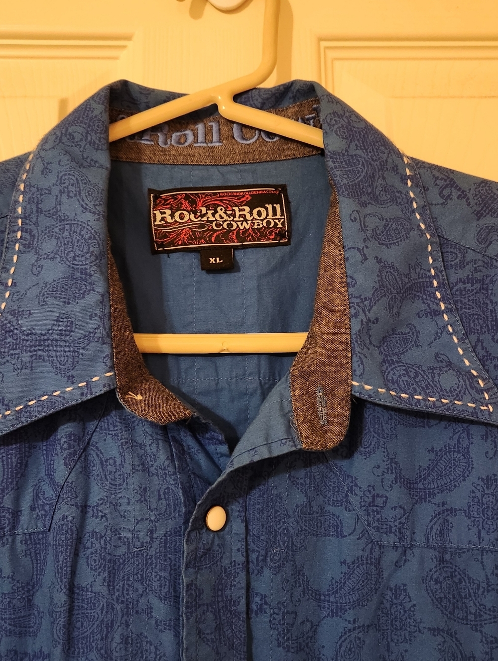 Men's Rock & Roll Cowboy Size XL Blue Paisley Pearl Snap LS Shirt Western Ranch - Picture 4 of 9
